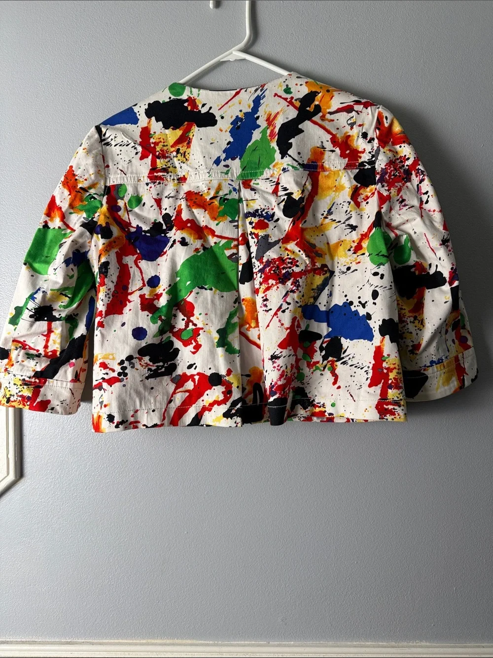 Muse White Cropped Blazer with Multicolor Paint-Splash Print - Picture 6 of 10